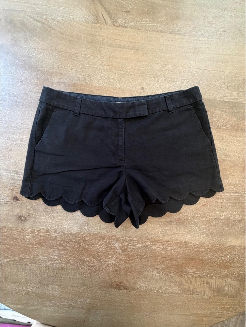 J.Crew Black Scalloped Hem Shorts Size 12 Cotton Linen Blend Feminine